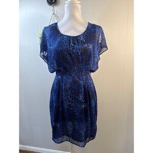 W118 by Walter Baker Blue Leopard Print Sleeveless Dress With Back Zipper & Poly